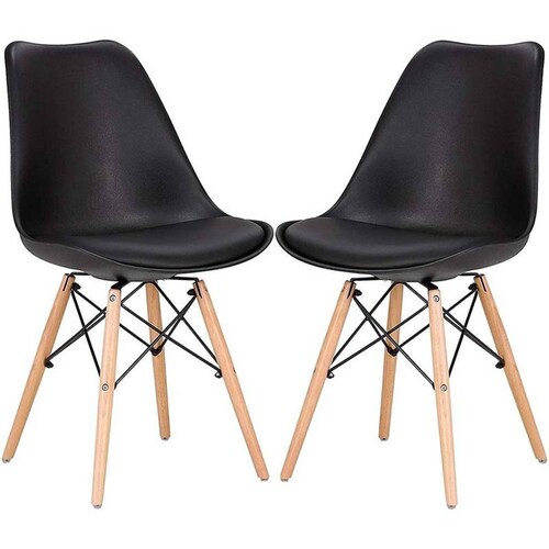 Silla Eames Kit 2 Sillas Comedor Cojin Sillon Vintage Negro