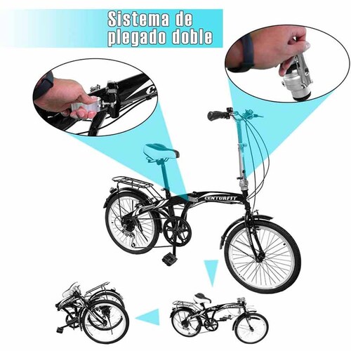Bicicleta Plegable R20 Acero 7 Velocidades Freno Vbreak Portabultos Campana Negra