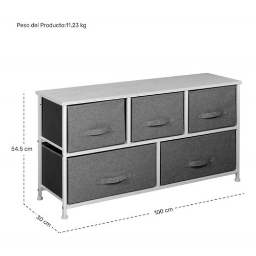 Mueble Buro Organizador Comoda Tela Metal 5 Cajoneras Gris Houzer