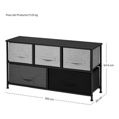 Mueble Buro Organizador Comoda Tela Metal 5 Cajoneras Negro