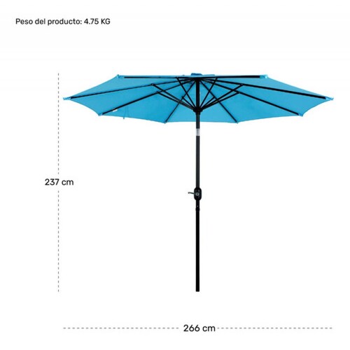 Sombrilla Playa Grande Exterior 2.70m Patio 45 Inclinacion Liso Azul