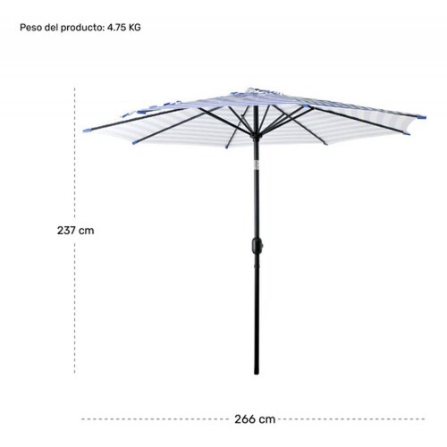 Sombrilla Playa Grande Exterior 2.70m Patio 45 Inclinacion Rayas Azul