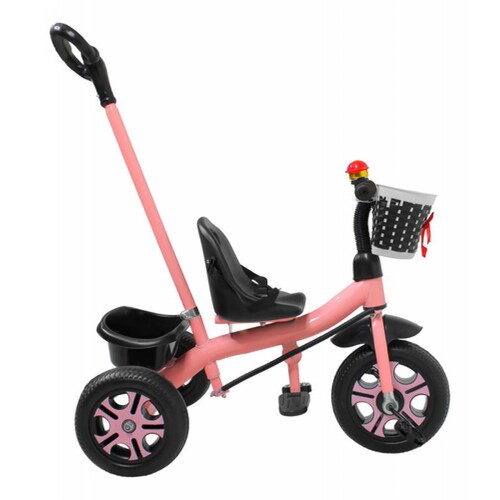 Triciclo Infantil Niños 2 En 1 Barra Empuje Cajuela Canasta Rosa