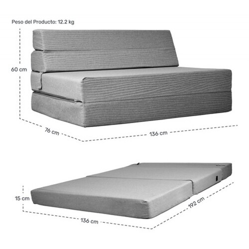 Sofa Cama Futon Plegable Modular Sala Mueble 3 En 1 Gris