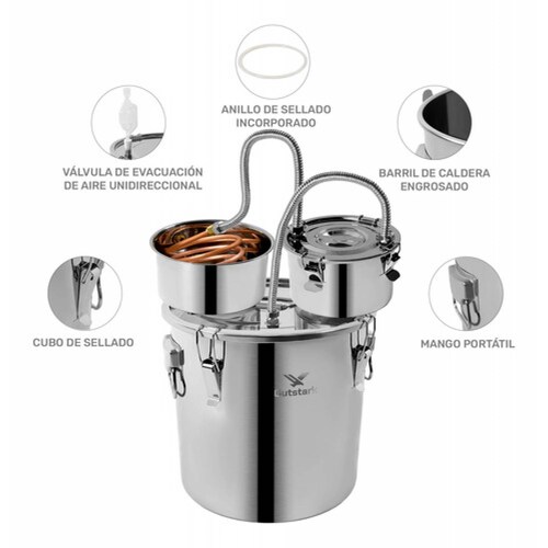 Destilador Agua Alcohol 8gal Acero Inoxidable Termometro 30l