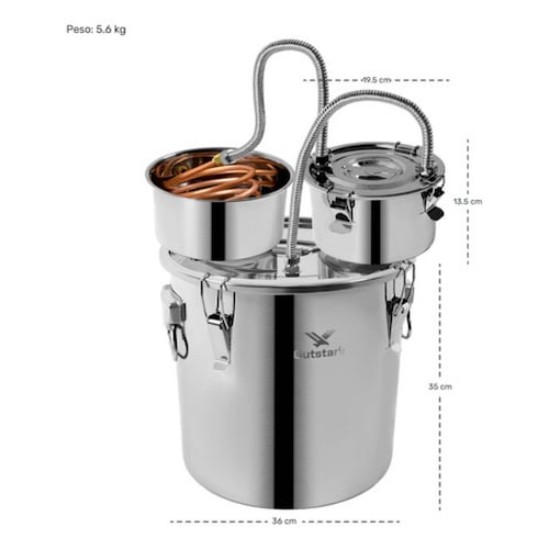 Destilador Agua Alcohol 8gal Acero Inoxidable Termometro 30l