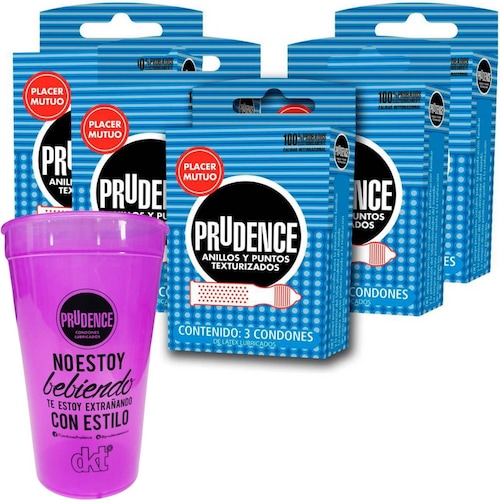 Condon 15 Condones Prudence Anillos y Puntos 3 + Vaso