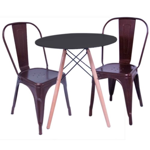 Comedor Mesa Eames Redonda Con 2 Sillas Tolix Vintage