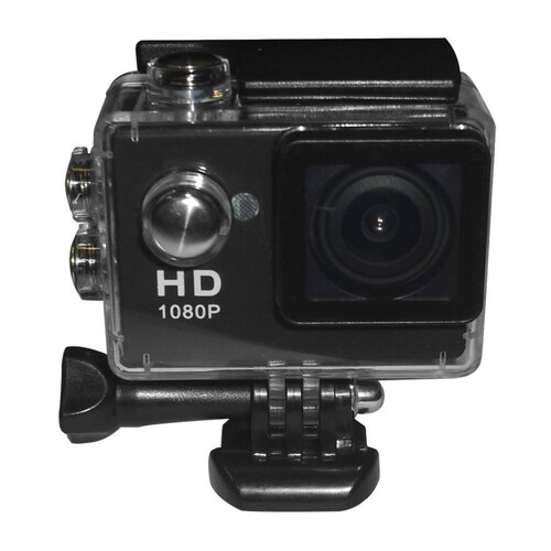 Cámara Deportiva Video HD 1080p Pantalla 2" Funda Prueba Agua y 5 Accesorios tipo Gopro