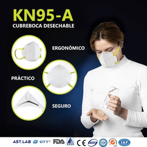 Cubrebocas Kn95 Paquete 10 Piezas Desechable Uso Personal Certificado para Protección Respiratoria