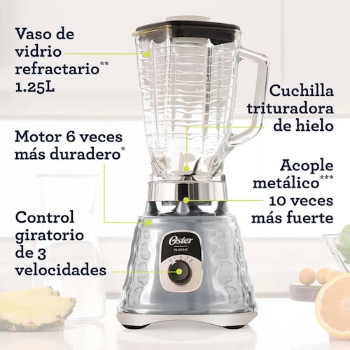 Licuadora 3 Velocidades Vaso Vidrio Clásica Cromo Oster Blst4655.
