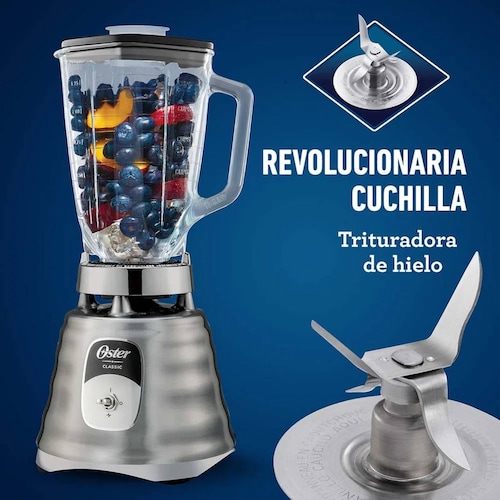 Licuadora 1 Velocidades + Pulso Vaso de Vidrio Clásica Cromo Oster Blst4127.