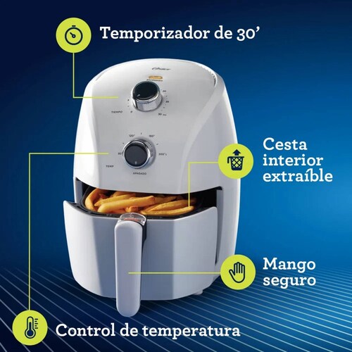Freidora De Aire Sin Aceite 1.5 L con Antiadherente Blanca Oster Ckstaf15-013.