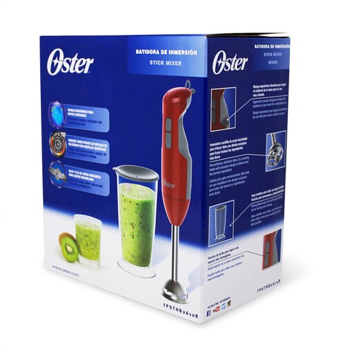Batidora de Inmersión con Vaso Roja Oster FPSTHB2610R.