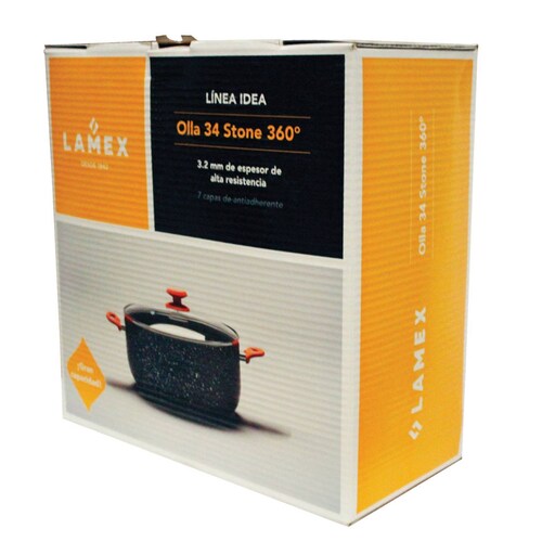 Olla 34 cm Tapa de Vidrio y Asas Tipo Madera Antiadherente Stone 360 Lamex 6729-0