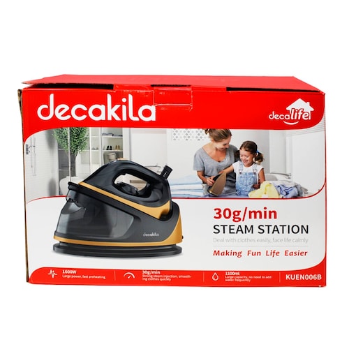 Plancha Generador de Vapor 1600 W Tanque 1.1 L Negro y Dorado Decakila KUEN006B