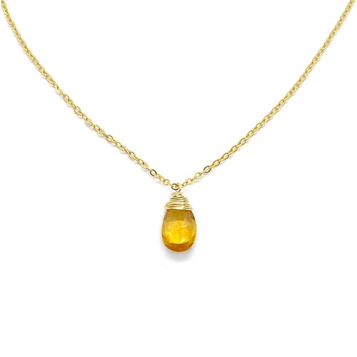 Collar Citrino Gota en Cadena Chapa de Oro