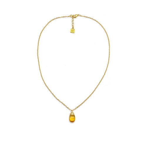 Collar Citrino Gota en Cadena Chapa de Oro