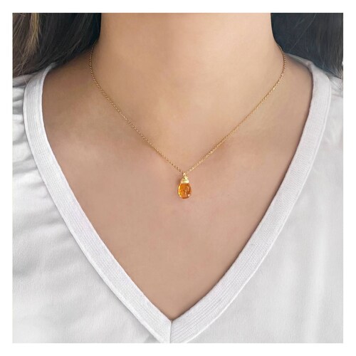 Collar Citrino Gota en Cadena Chapa de Oro