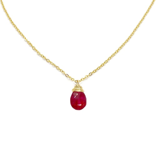 Collar Piedra Luna Rubí Gota en Cadena Chapa de Oro