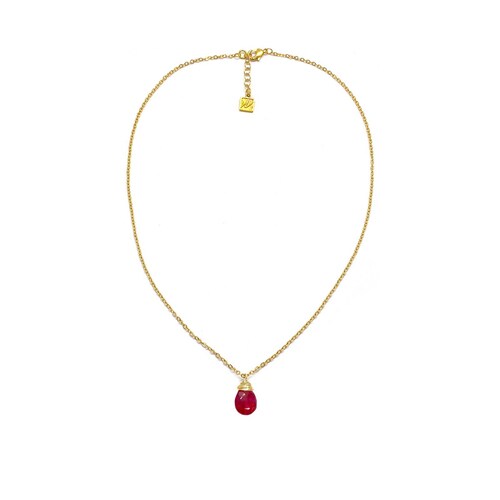 Collar Piedra Luna Rubí Gota en Cadena Chapa de Oro