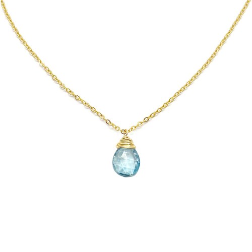 Collar Topacio Azul Gota en Cadena Chapa de Oro
