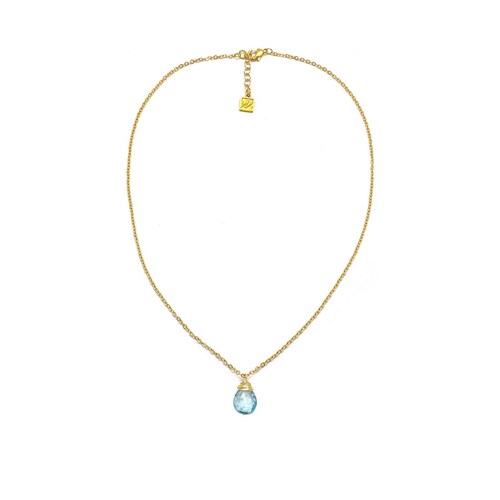 Collar Topacio Azul Gota en Cadena Chapa de Oro