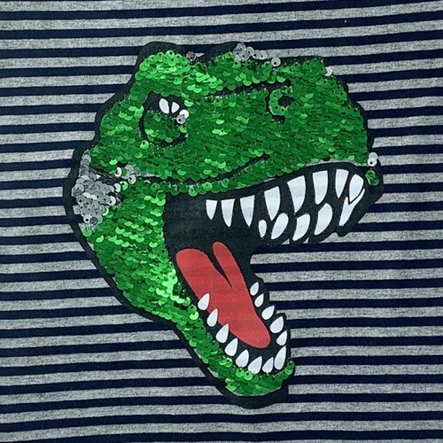Conjunto Shorts y Playera Bordada con Lentejuela Reversible Dinosahurio