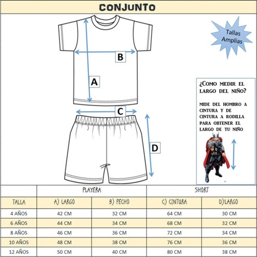 Conjunto 2 piezas Playera Bordada y Short Marvel Thor