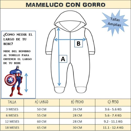 Mameluco Con Gorro Bordado Marvel Capitán America .