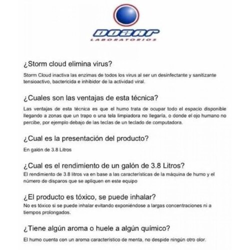 LIQUIDO SANITIZADOR STORM CLOUD PARA MAQUINA DE HUMO 20 LITROS 