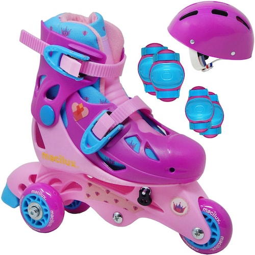 Patines 3 Ruedas Ajustables 19 A 22 Rosa   Morado