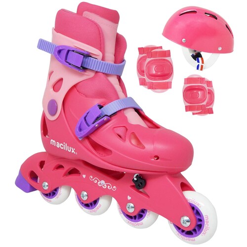 Patines en Línea 23 al 26 Casco y Rodilleras Rosa Lila