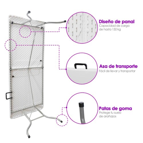 Tablón Plegable De Plástico 180 Metros Blanco
