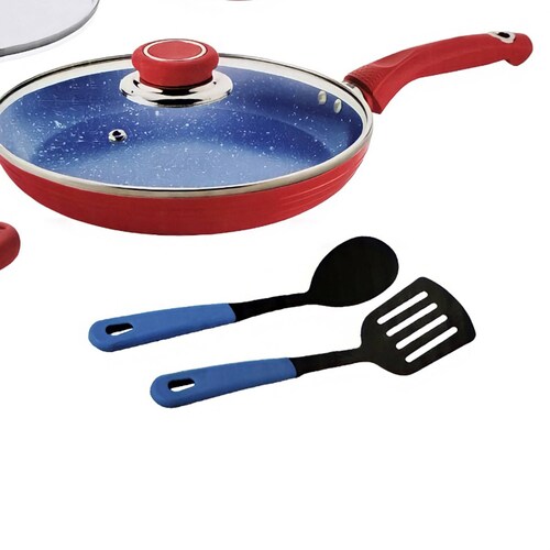 Batería de Cocina 10+2 Tulum Roja Cerámica Azul