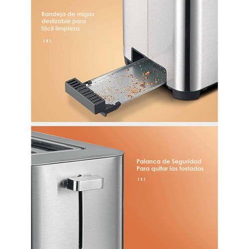 Tostador 2 rebanadas Aicok Acero Inox Touch 6 Niveles