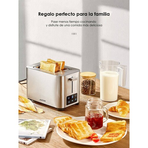 Tostador 2 rebanadas Aicok Acero Inox Touch 6 Niveles