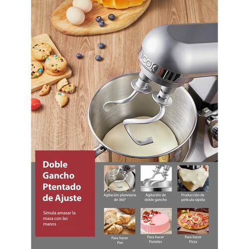 Batidora de Pedestal Aicok Doble gancho 5 L 6 Vel Plata