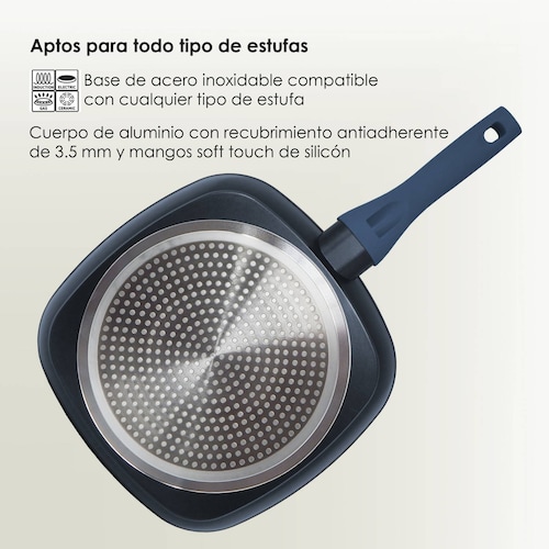 Juego de 2 Sartenes y Grill Alfa 20 24 y 28cm Cerámica