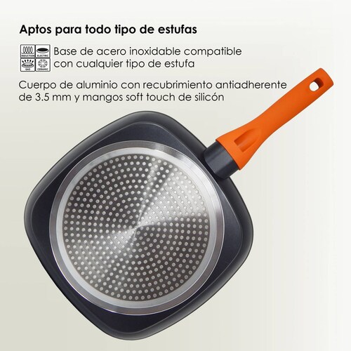 Juego de 2 Sartenes y Grill Alfa 20 24 y 28cm Cerámica