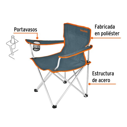 Silla Plegable Truper 30 Exterior Jardin Color Gris Naranja