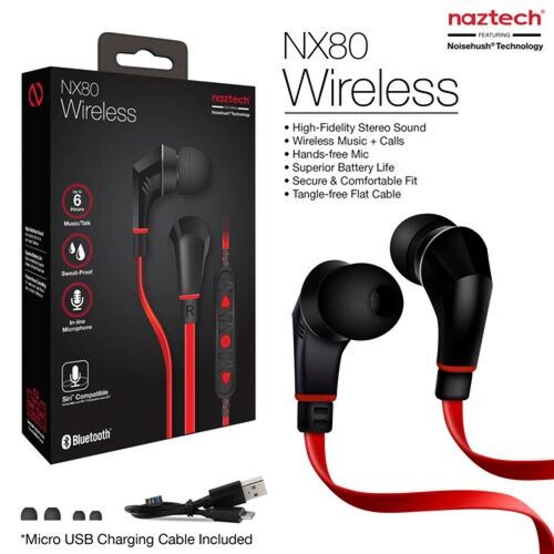Audífonos Bluetooth NX80w Color Rojo con Negro - Naztech 