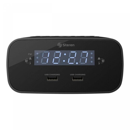 Reloj Despertador Radio FM Doble Cargador USB Steren