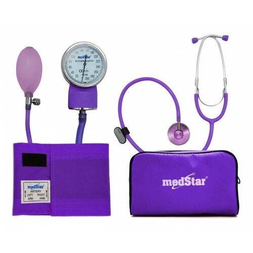 Esfigmomanómetro Aneroide Kit Estetoscopio Morado Medstar