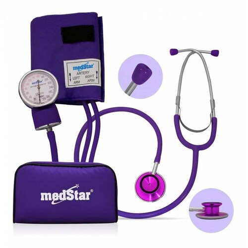 Esfigmomanómetro Aneroide Kit Estetoscopio Morado Medstar