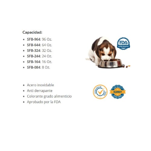 Plato Perro Gato 16oz Antiderrapante Acero Inoxidable Sunny