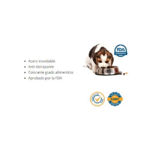 Plato P/Perro/Gato 32oz Antiderrapante Acero Inoxidable Sunny
