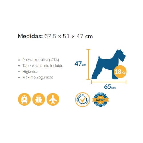 Transportadora Perro Gato Mediana SPC-04 Puerta Metal Sunny