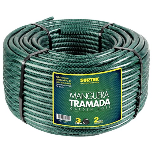 Manguera Verde Tramada 1pulg Rollo 100m 3 capas Surtek