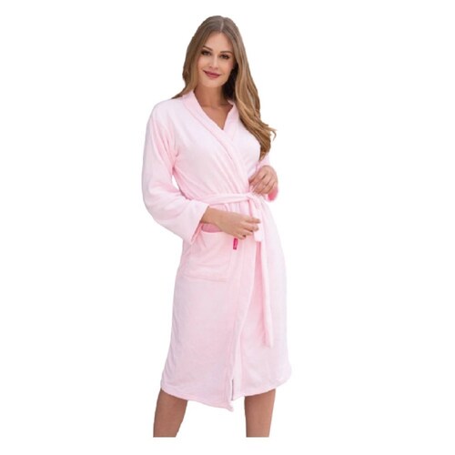 Bata Baño Mujer Microfibra Extrasuave Rosa Claro Tesso.